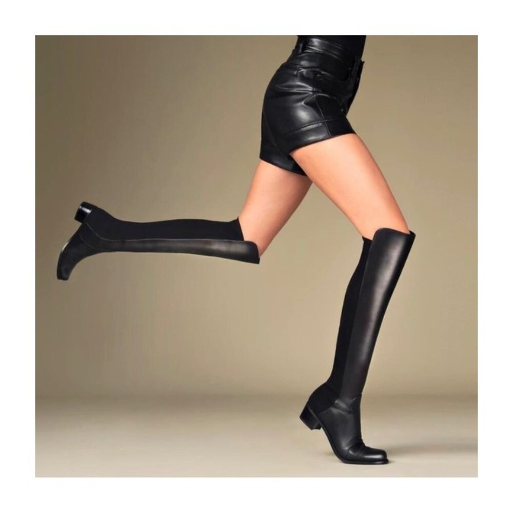 STUART WEITZMAN "RESERVE" Size 6.5 Black Over the Knee Leather Boots MSRP $850